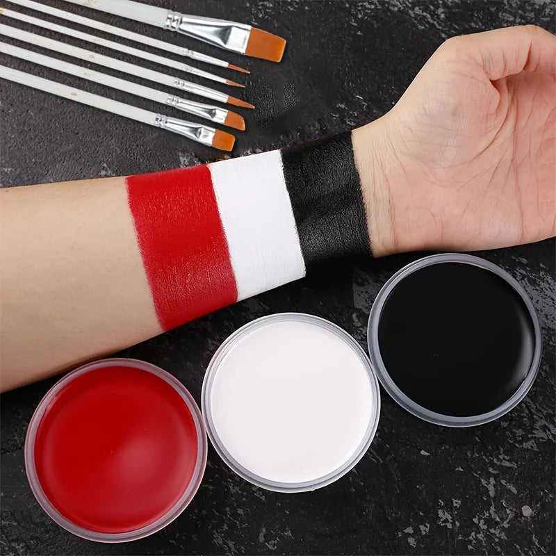 30g Professional Face Paint with 6 Brushes Body Paint Oil Face Painting Makeup Safe for Kids and Adults Split Color