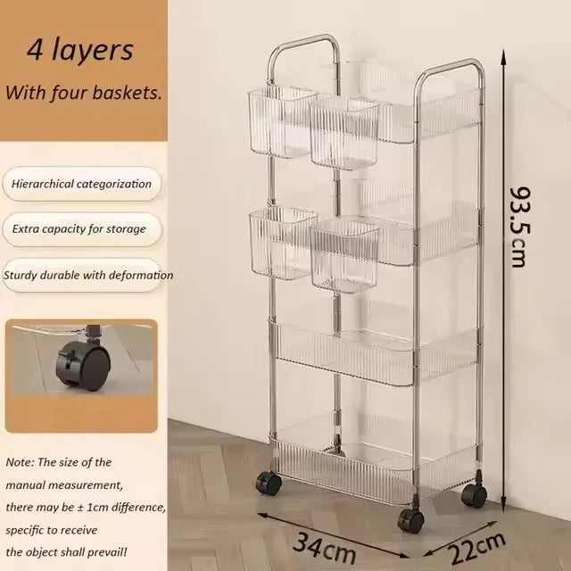 2/3/4 Tiers Mobile Shelf with Wheel Multi-Layers Storage Rack Home Trolley for Snacks Cosmetic Sundries Organizer Rolling Cart