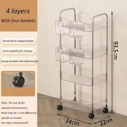 2/3/4 Tiers Mobile Shelf with Wheel Multi-Layers Storage Rack Home Trolley for Snacks Cosmetic Sundries Organizer Rolling Cart