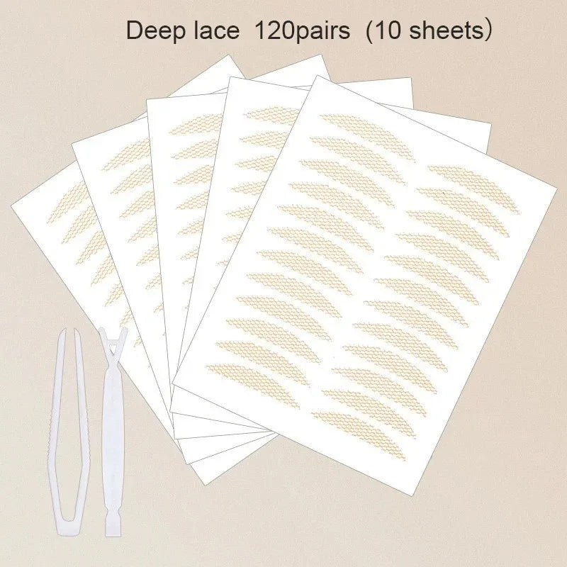 480Pcs Stealth Double Fold Eyelid Tape Fiber Sticker Lace Nature Clear Beige Stripe Self-adhesive Natural Eye Makeup with Tool