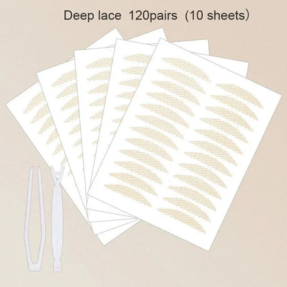 480Pcs Stealth Double Fold Eyelid Tape Fiber Sticker Lace Nature Clear Beige Stripe Self-adhesive Natural Eye Makeup with Tool