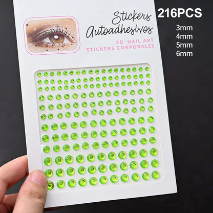 132/162/216/900pcs Coorful Diamonds Tattoos Stickers 3/4/5/6mm Face Rhinestones Tattoo for Party Body/Eye Makeup Gem Accessories