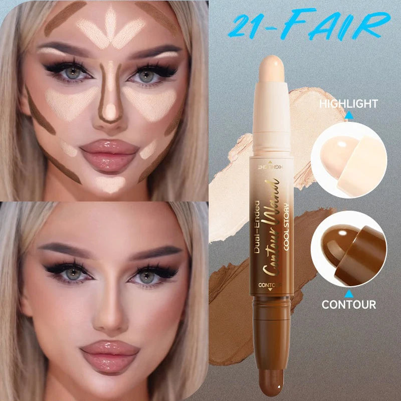 Contour Stick Double-Ended Highlight and Shadow Cream Waterproof Full Coverage Concealer Natural Finish Makeup for All Skin Tone
