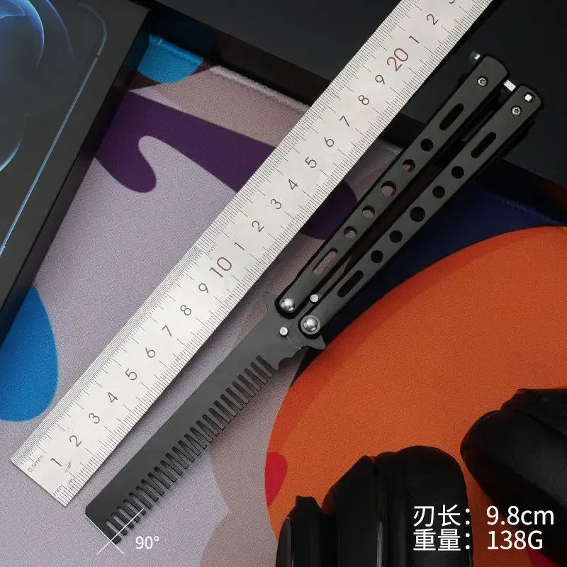 Foldable Comb Stainless Steel Practice Training Butterfly Knife Comb Beard Moustache Brushe Salon Hairdressing Styling Tool