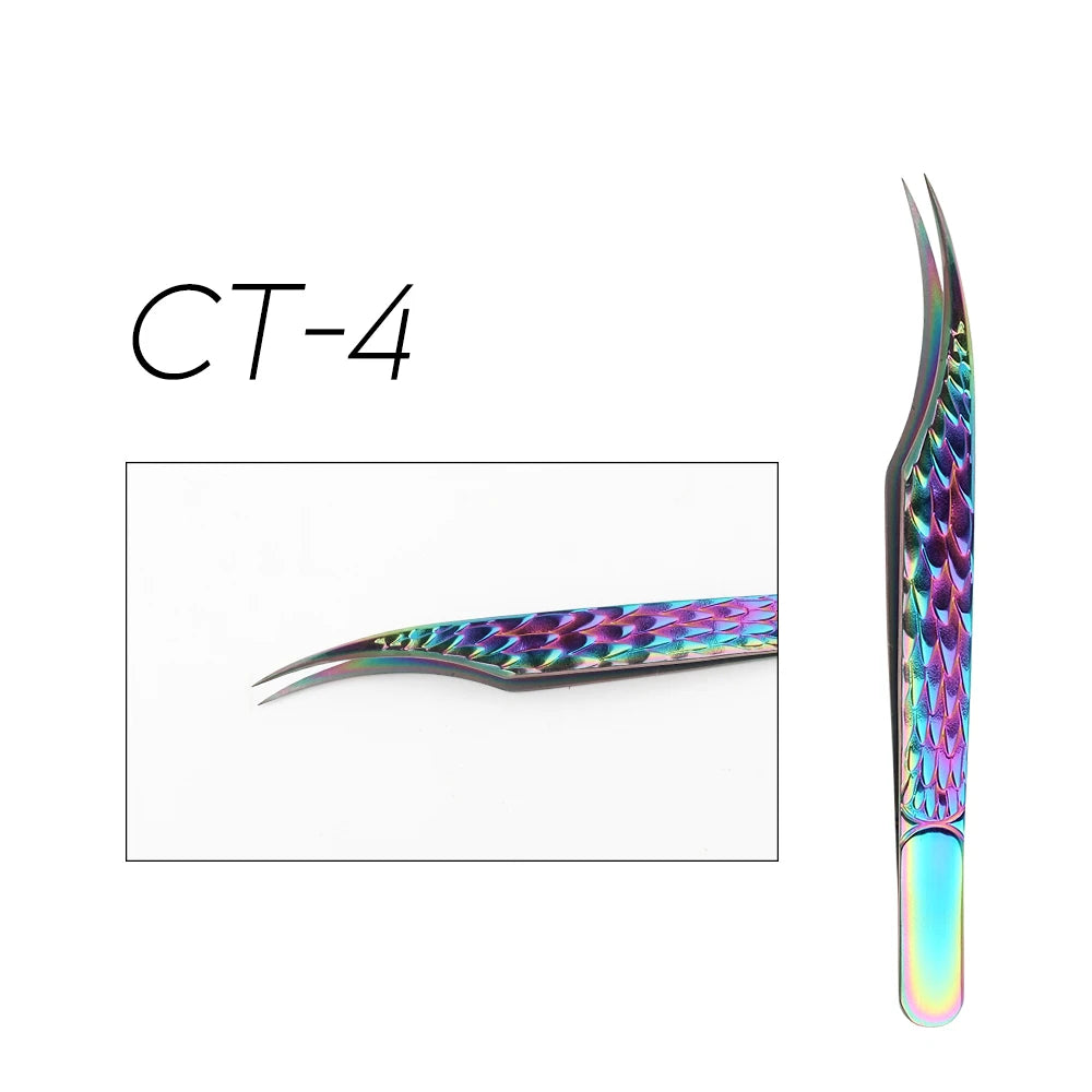 GEMERRY Tweezers for Eyelash Extension Colorful Stainless Steel Superhard Fiber Tips High Precision Anti-Static Makeup Tool