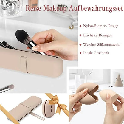 Travel Makeup Brush Holder, Silicone Cosmetic Brushes Bag, Makeup Sponge Case Portable Waterproof Makeup Tools for Women Girls