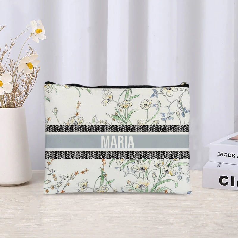 Custom Makeup Bag Trendy Canvas Travel Cosmetic Organizer Luxury Wedding Bridesmaid Gift Purse Vintage Brand Side Bag for Ladies