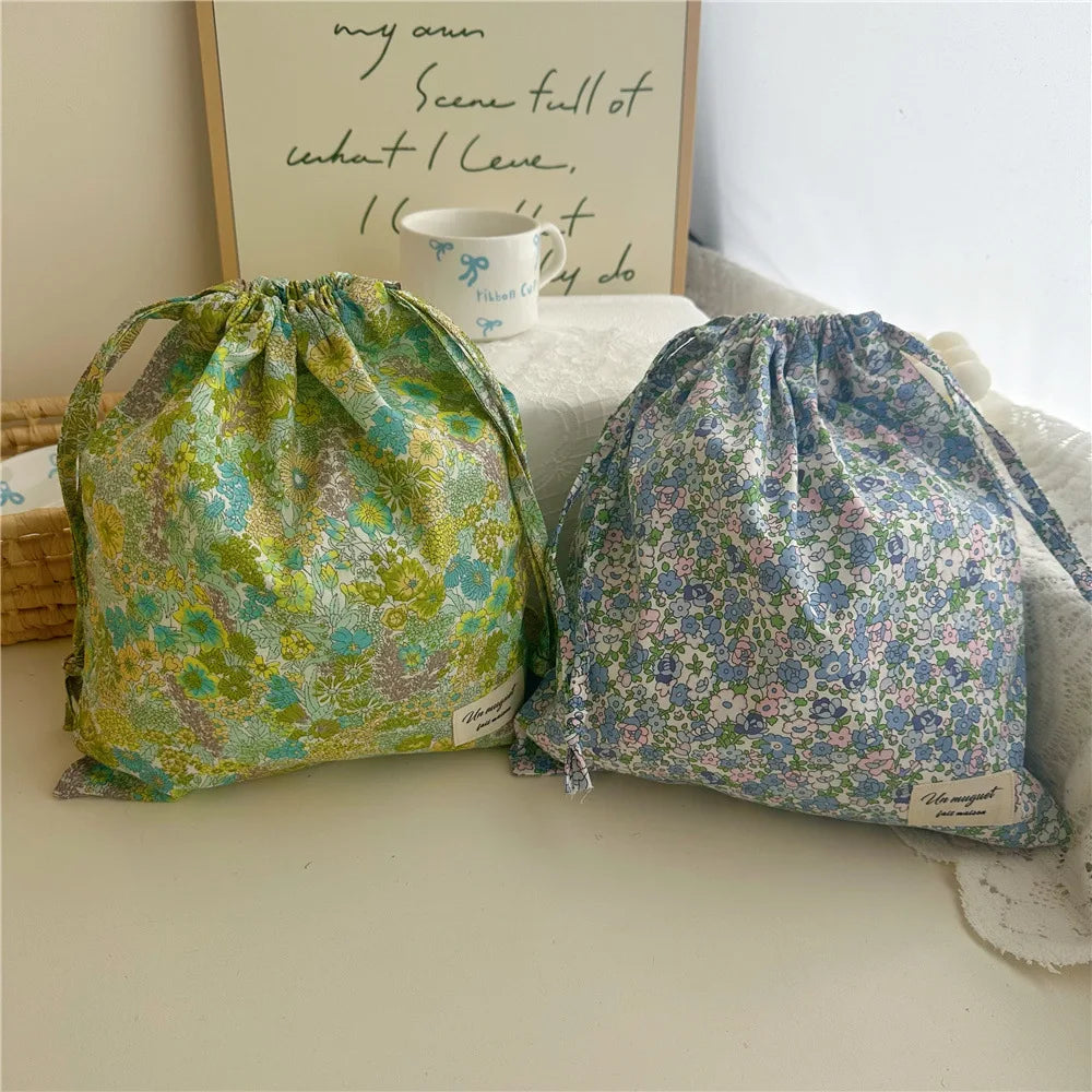 Portable Organizer Cotton Makeup Bag Travel Underwear Clothing Drawstring Bags Flower Print Mom Bags Cosmetic Bags