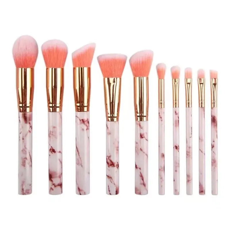 10 Pcs Marble Makeup Brushes Premium Synthetic Kabuki Foundation Blending Face Powder Blush Concealers Eye Shadows Brushes