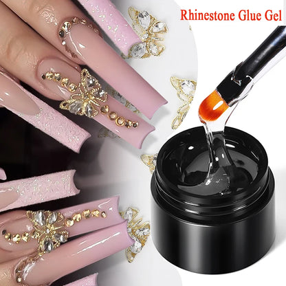 BORN PRETTY Rhinestones Glue Gel Mirror Nail Powder With Nail Liner Brush UV LED Transparent Adhensive Glue Gel