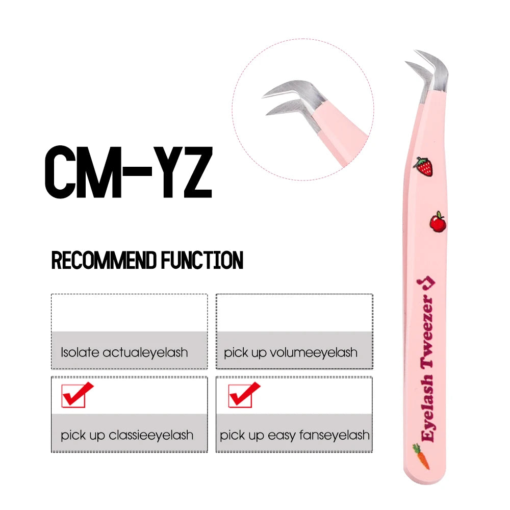 Eyelash Tweezers Pink Strawberry Stainless Steel Superhard Tweezers For Lash Extension High Precision Anti-Static Makeup Tweezer