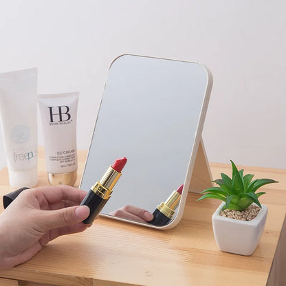 Portable Folding Cosmetic Mirror - Simple Square Desktop Makeup Mirror for Bedroom Decor