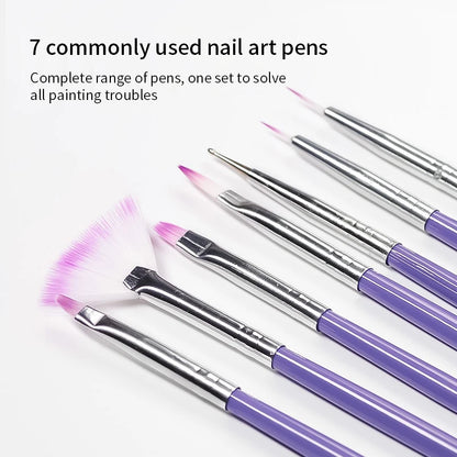 7PCS/Set Nail Art Polish Gel UV Tips Brush Dotting Painting Drawing Pen Fan Sector Line Builder Decoration Manicure Makeup Tools