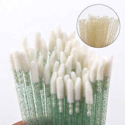 50Pcs Disposable Crystal Lip Brush Lipstick Gloss Wands Eyelash Makeup Micro Brushes Lash Extension Clean Applicator Makeup Tool