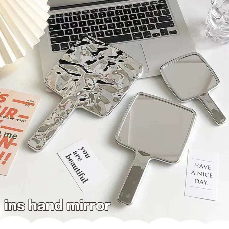 Electroplating Handle Makeup Mirror - Portable Square Hand Makeup Mirror, Handheld Beauty Mirror