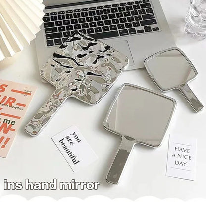 Electroplating Handle Makeup Mirror - Portable Square Hand Makeup Mirror, Handheld Beauty Mirror