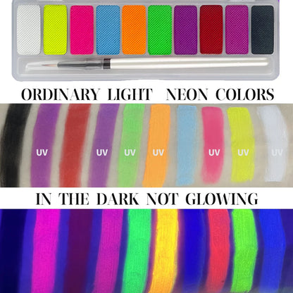 UV Luminated Black Light Body Paint Set with Brush,10 Colors Water-Soluble Paste Fluorescent Neon Oil Face Body Art Paint Makeup