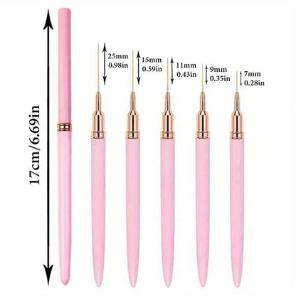 5pc/1set Nail Art Liner Brushes Long Lines Liner Brush UV Gel Polish Painting Nail Design Brush Plastic Handle Nail Drawing Pens