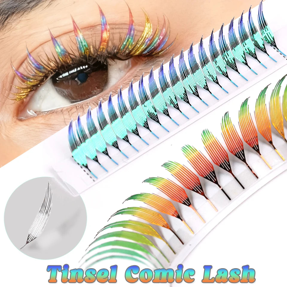 RUJADE New Colorful Shiny Manga Comic Spire Lashes Tinsel Anime Eyelash Extension Premade Fans Feather Shape Party Makeup Lashes