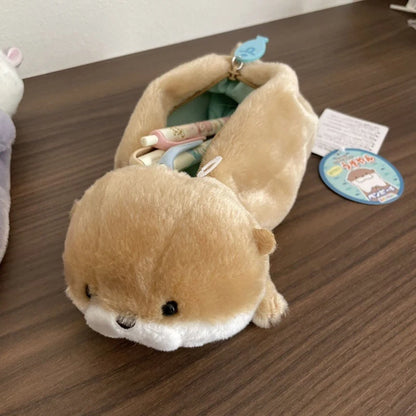 Cartoon Soft Pencil Pouch Pen Bag Makeup Pouch Plush Sea Otter Pencil Case Portable Pen Marker Holder School Supplies