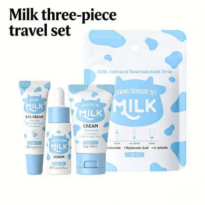 LAIKOU Milk Skincare Travel Set 3pcs Niacinamide Hyaluronic Acid Face Serum Eye Cream Face Cream Moisturizing Glowing Skin Care