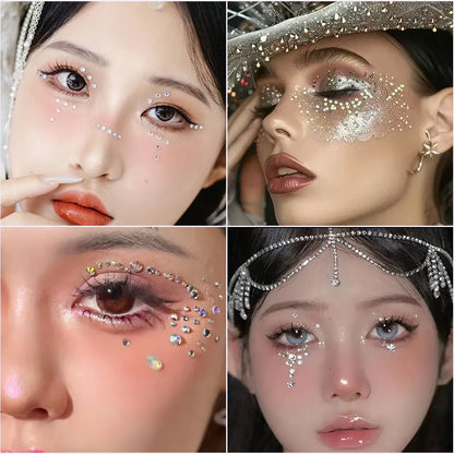 132/162/216/900pcs Coorful Diamonds Tattoos Stickers 3/4/5/6mm Face Rhinestones Tattoo for Party Body/Eye Makeup Gem Accessories