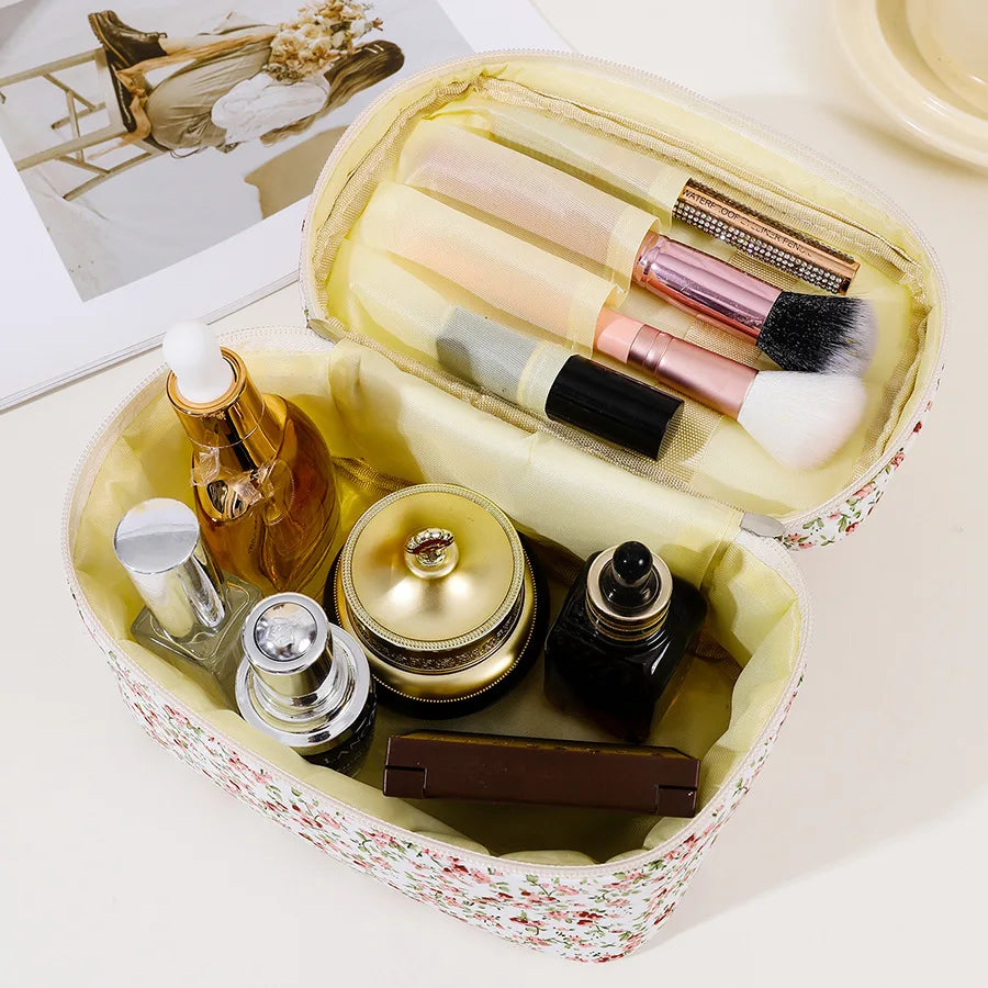 1PC Floral Makeup Bag Portable Simple Square Makeup Storage Bag Travel Toiletry Bag