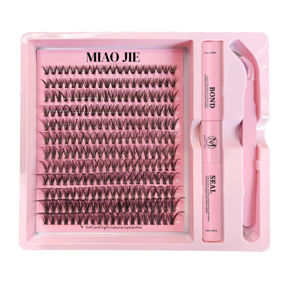MAIOJIE DIY Clusters Lash Kit 8-16mm Mix Bond&Seal Tweezers Lash Set for Self Application Makeup Individual Eyelash Extensions