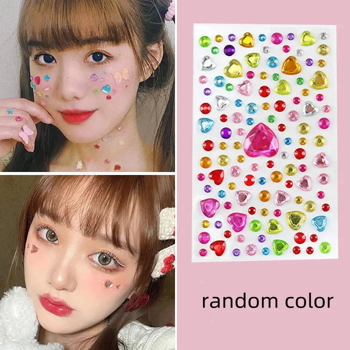 Face Tattoo Eyeshadow Stickers Nail Stickers 3D Pearl Face Jewels Diamond Decoration Self Adhesive Body Brow Makeup DIY Beauty