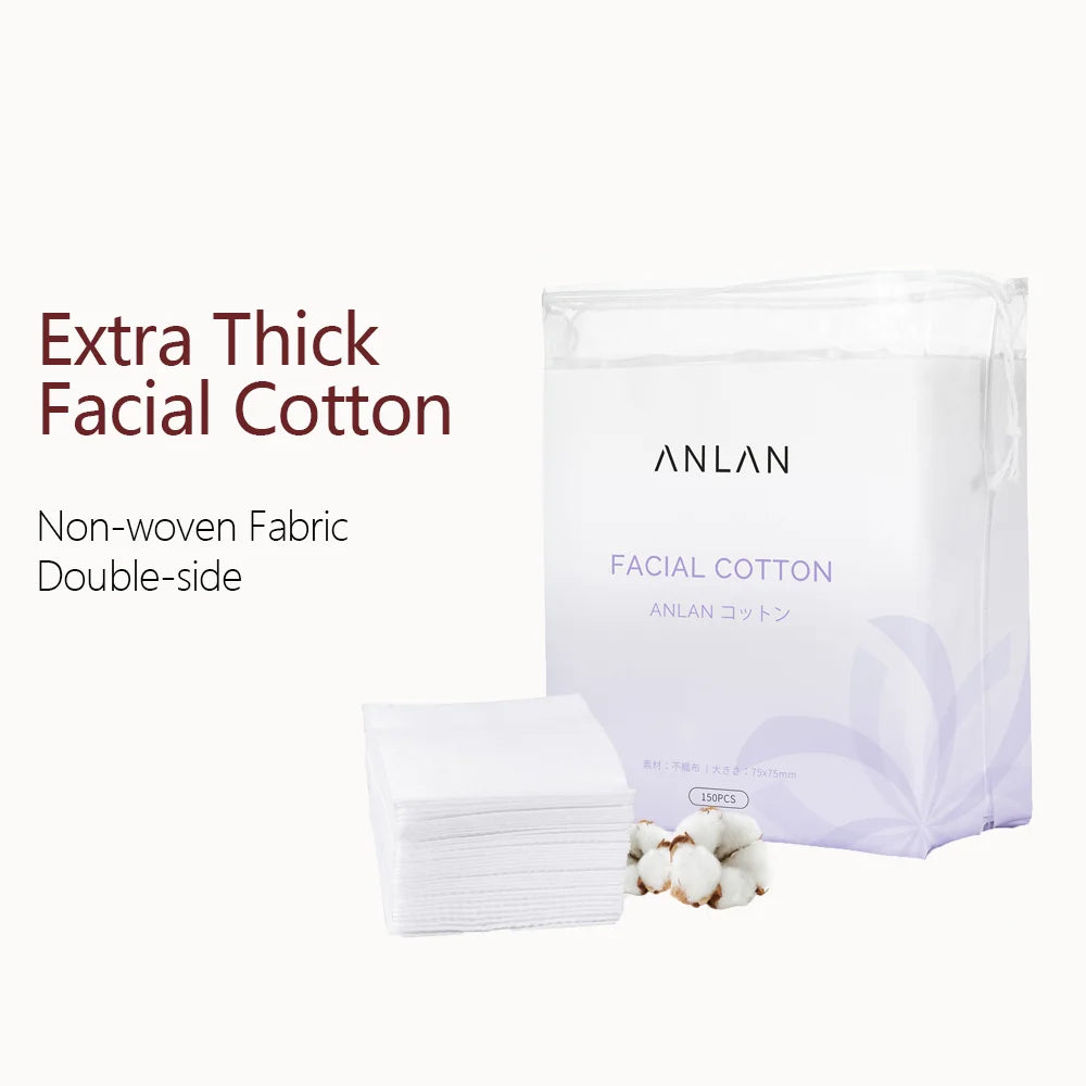 ANLAN 150pcs Extra Thick Facial Cotton Pad 75*75mm Disposable Double-side 3 Layer Soft Makeup Remover Pads