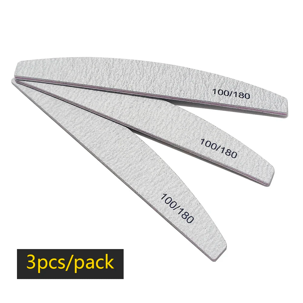 Nail File Buffer 100/180 Grit Half Moon Nail Files Double Side Sandpaper Nail Sanding Grinding Gel Nail Polish Manicure Tool
