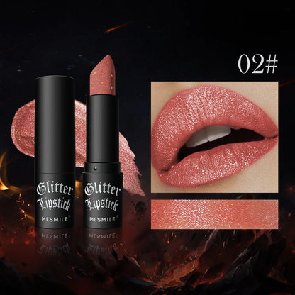 Waterproof Nude Glitter Lipstick 7 Colors Long Lasting Non-stick Cup Velve Red Mermaid Sexy Shimmer Lipsticks Makeup Cosmetic