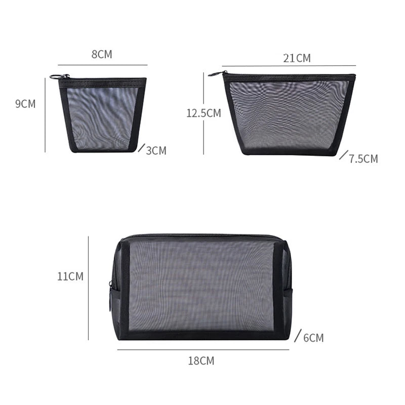 Black Mesh Makeup Bags Women Girls Cosmetic Bag Organizer Travel Portable Wash Lipstick Toiletry Sanitary Napkin Storage Bags