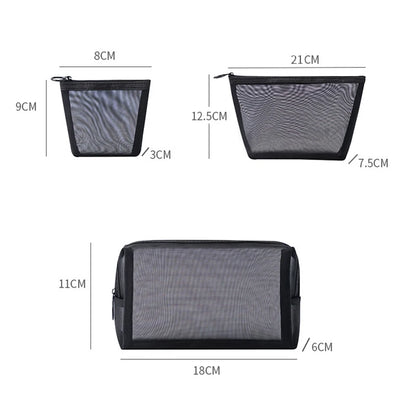 Black Mesh Makeup Bags Women Girls Cosmetic Bag Organizer Travel Portable Wash Lipstick Toiletry Sanitary Napkin Storage Bags
