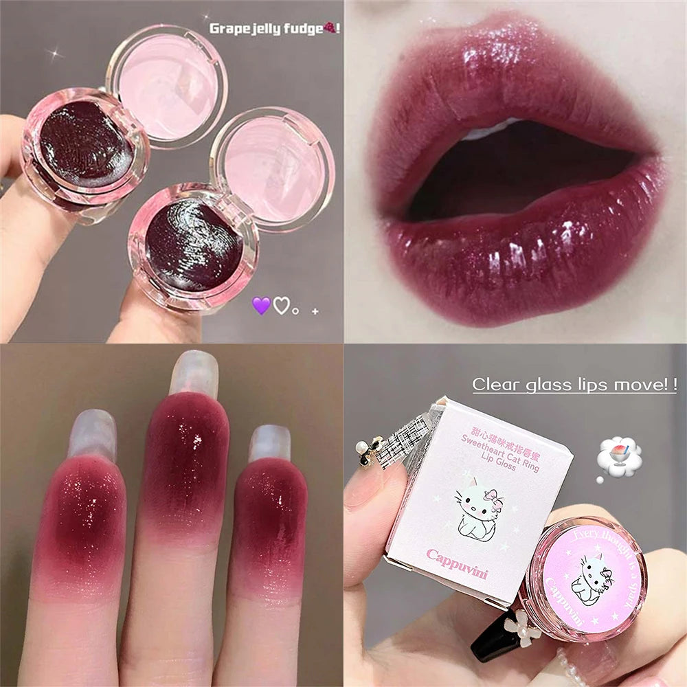 Kitten Ring Solid Lip Gloss–Natural Juicy Shine Moisturizing Tinted Lip Balm Plumping Lipstick Korean Makeup Waterlight Glossy