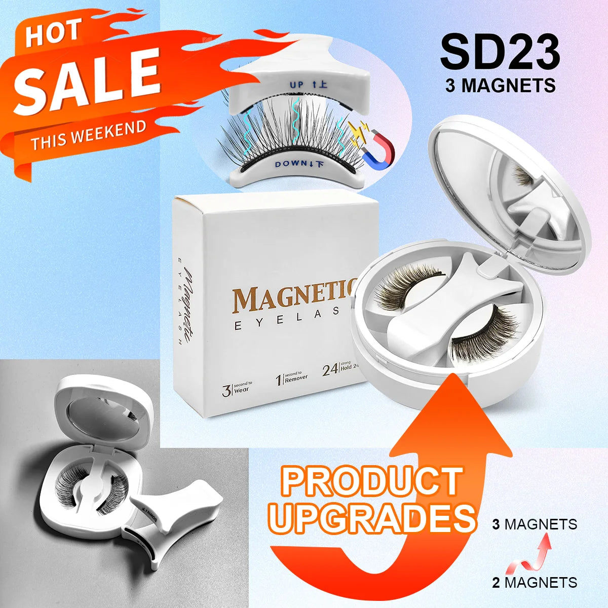 Magnetic Eyelashes Set 1 Pair Reusable No Glue Needed False Eyelashes with Magnetic Tweezers Curly Faux Lashes Makeup Tool