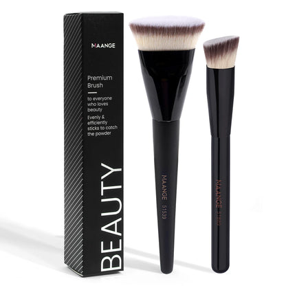 MAANGE 2PCS Flawless Makeup Brush Flat/Angle Foundation Contour Brush Under Eyes Makeup Brush for Liquid Cream Beauty Tools