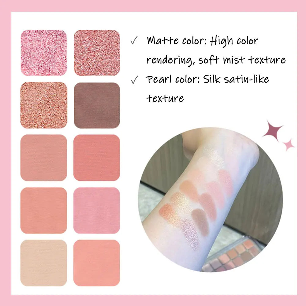 12-color pink eyeshadow palette - matte and shiny versions, suitable for both day and night, for dates and commutes, pink makeup