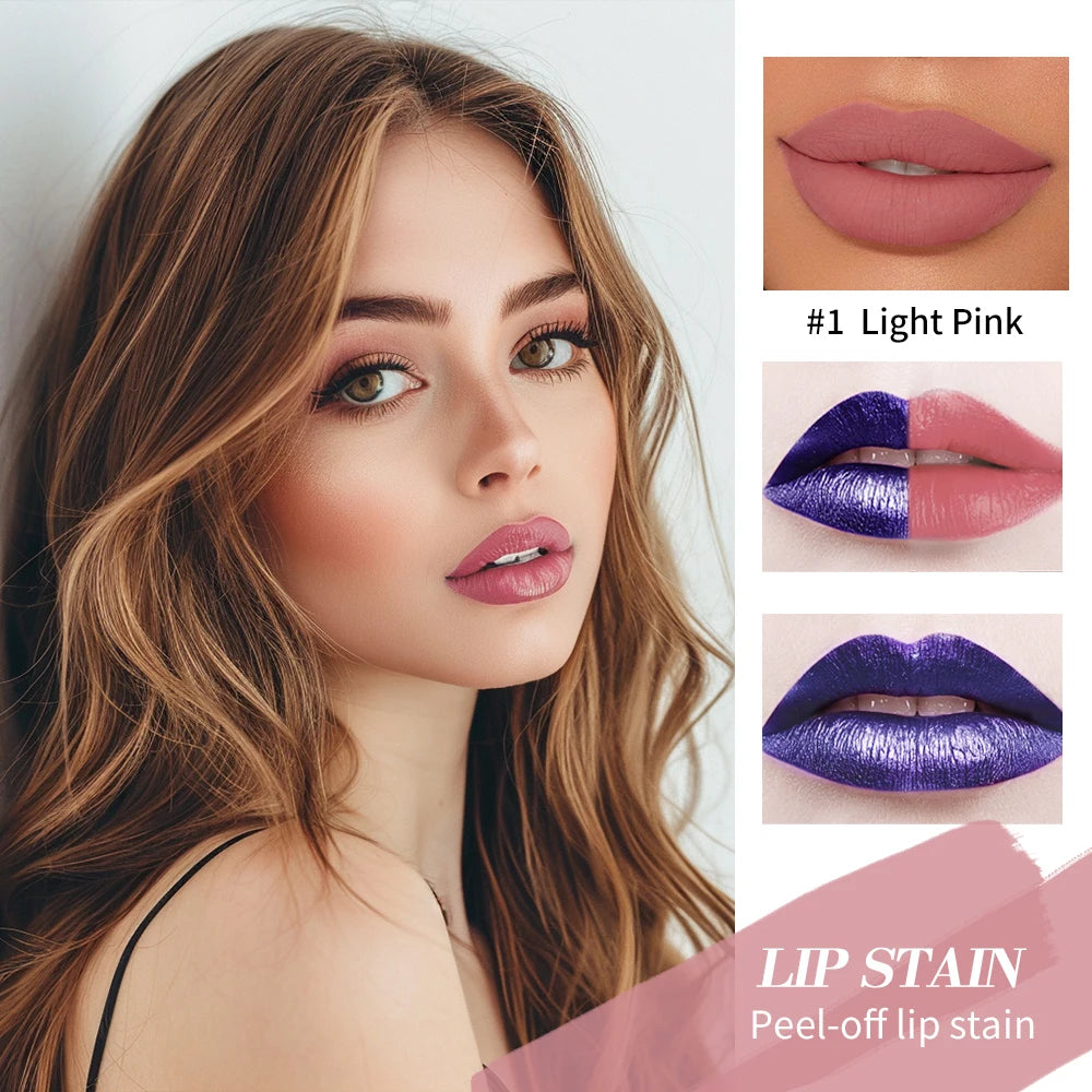 3Colors Blading Lip Gloss Peel and Stick Set Long-lasting Waterproof Pink Lip Gloss Transfer Resistant Natural Lip Cosmetics