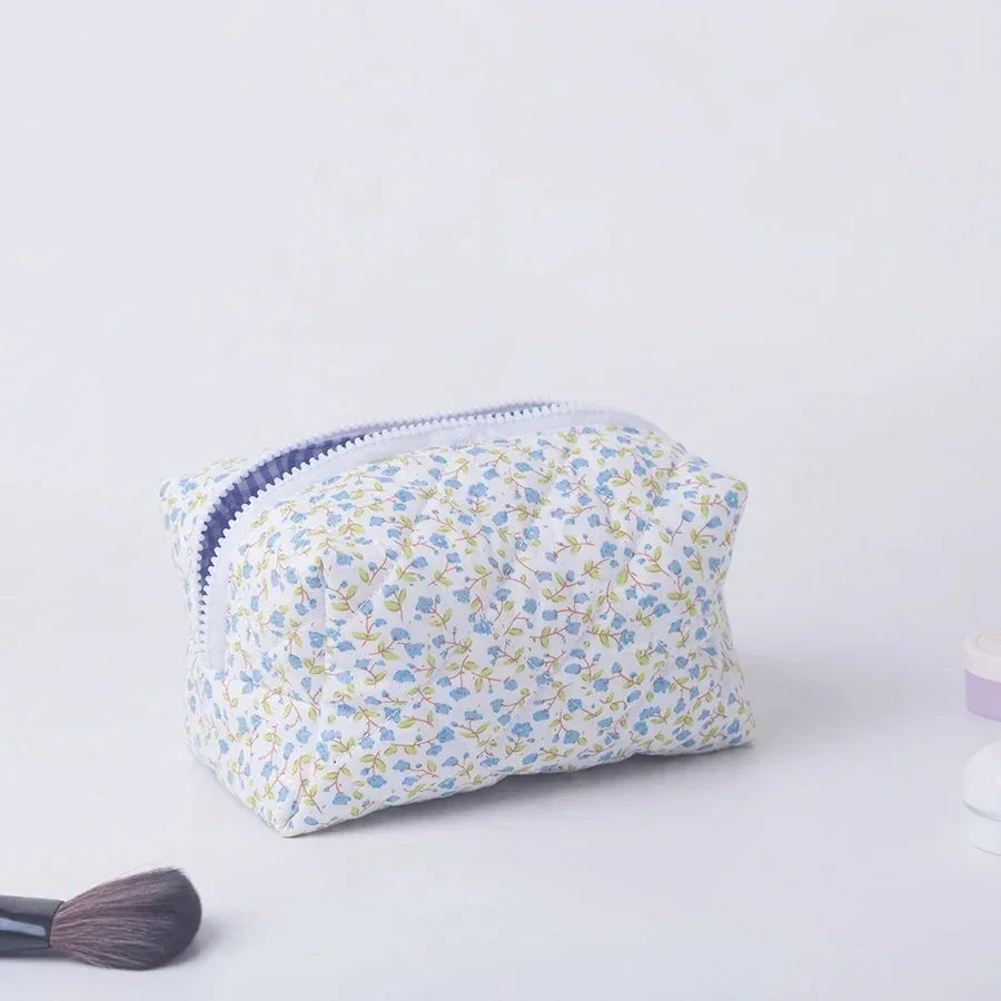 1PC Flower Printed Puffy Quilted Zipper Makeup Bag Storage Organizer Toiletry Handbag Cosmetic Pouch Large Travel Cosmetic Bag