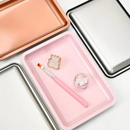 Square Stainless Steel Cosmetic Tray Eyelash Tools Tray Nail Art Equipment Plate False Nails Dish Tool Makeup Table Storage