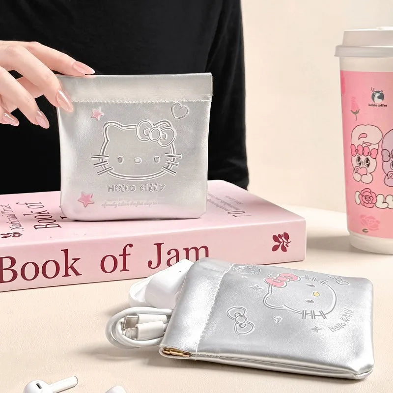 New Hello Kitty Organizer Bag Anime Cartoon Portable Makeup Bag Earphones Zero Wallet Lipstick Travel Storage Bag Accessory Gift