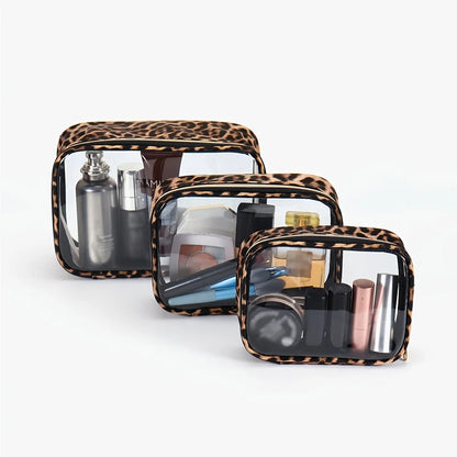 Leopard Print Clear Makeup Bag - Waterproof, Large Capacity Travel Cosmetic Organizer with Zipper