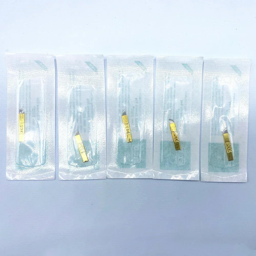 Golden Tebori 3D Tattoo Pen + 5 Pcs 12 Pins Microblading Tattoos Needles Permanent Makeup Manual Professional Eyebrow Tattoo Set
