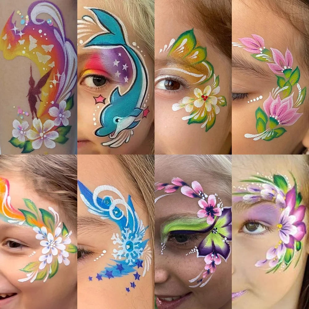 16 Face Painting Stencil New Mask Set DIY Kids Graffiti Hand Painting Aids Tattoo Stencils Stage Party Holiday Makeup