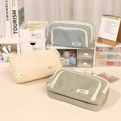 1pc Stationery Bag Pencil Case Large Capacity Pen Case Stationery Box Cosmetics Bag Portable Gifts