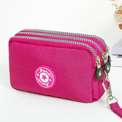 Three-layer Zipper Short Mobile Phone Bag Fashion Hand Makeup WOMEN'S Bag Portable Change Waterproof Multi-layer Pocket Bag