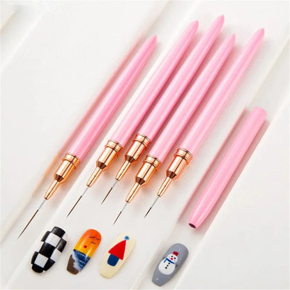 5pc/1set Nail Art Liner Brushes Long Lines Liner Brush UV Gel Polish Painting Nail Design Brush Plastic Handle Nail Drawing Pens
