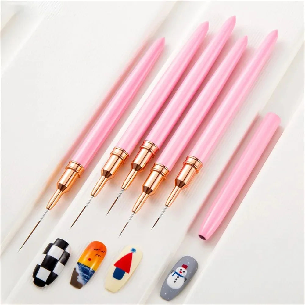 5pc/1set Nail Art Liner Brushes Long Lines Liner Brush UV Gel Polish Painting Nail Design Brush Plastic Handle Nail Drawing Pens