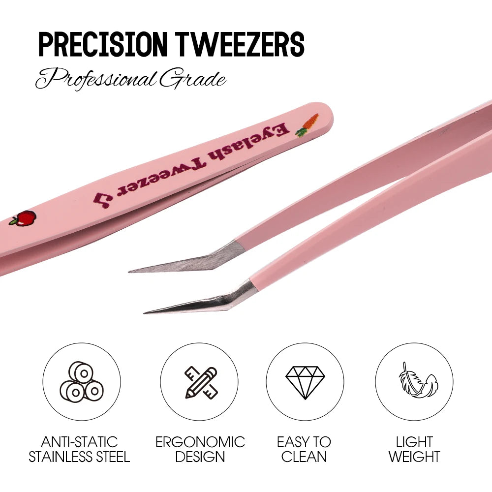 Eyelash Tweezers Pink Strawberry Stainless Steel Superhard Tweezers For Lash Extension High Precision Anti-Static Makeup Tweezer